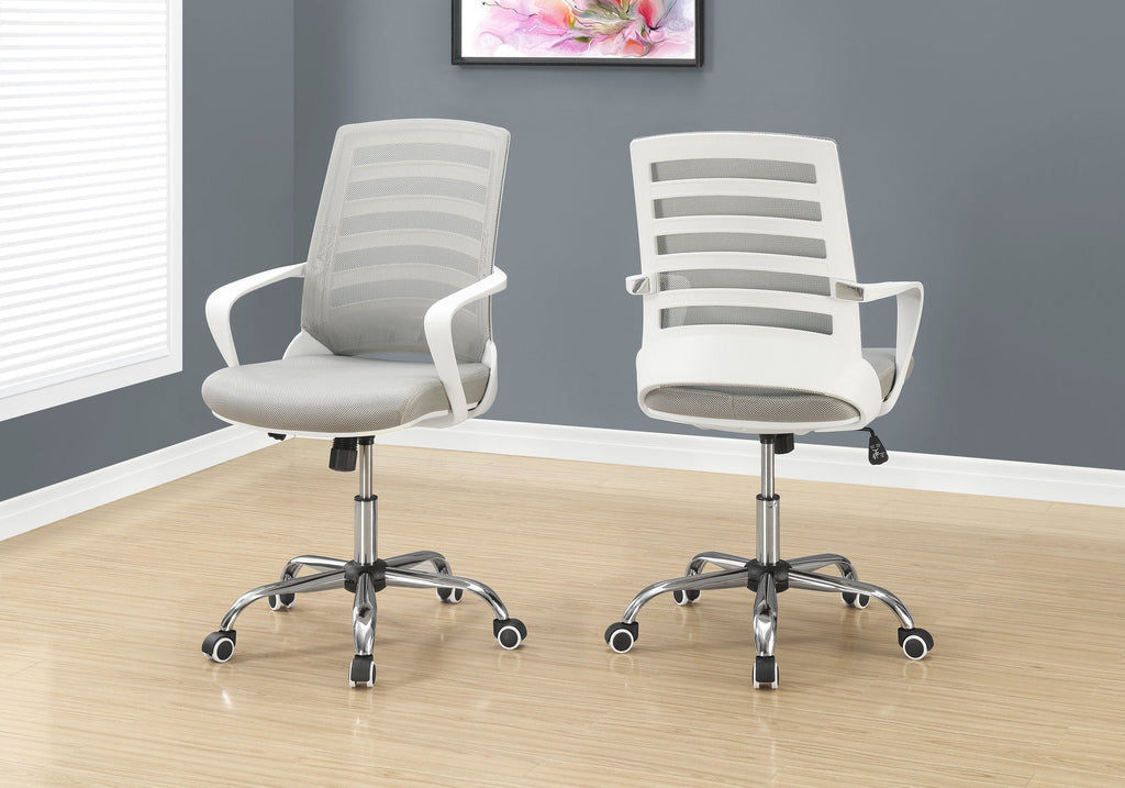 Monarch Specialties I 7225 Chaise De Bureau, Hauteur Ajustable, Pivotant, Ergonomique, Appuis-bras, Bureau, Travail, Métal, Engrener, Blanc, Chrome, Contemporain, Moderne