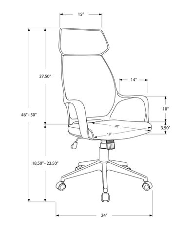 Monarch Specialties I 7250 Chaise De Bureau, Hauteur Ajustable, Pivotant, Ergonomique, Appuis-bras, Bureau, Travail, Métal, En Tissu, Gris, Noir, Contemporain, Moderne