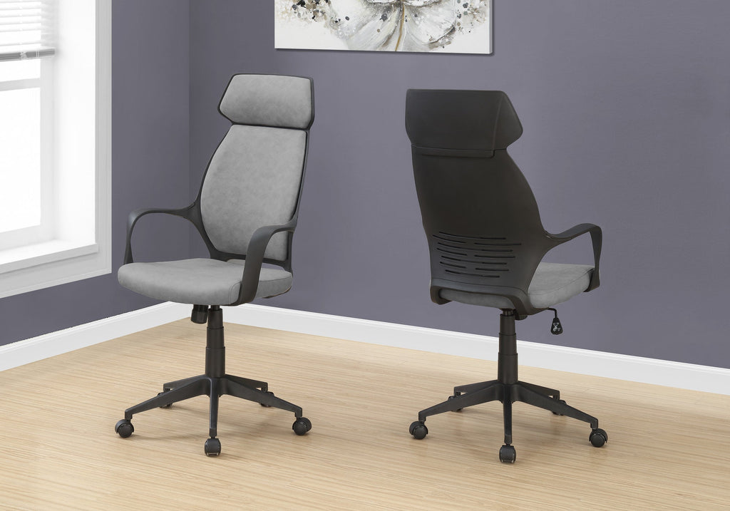 Monarch Specialties I 7250 Chaise De Bureau, Hauteur Ajustable, Pivotant, Ergonomique, Appuis-bras, Bureau, Travail, Métal, En Tissu, Gris, Noir, Contemporain, Moderne