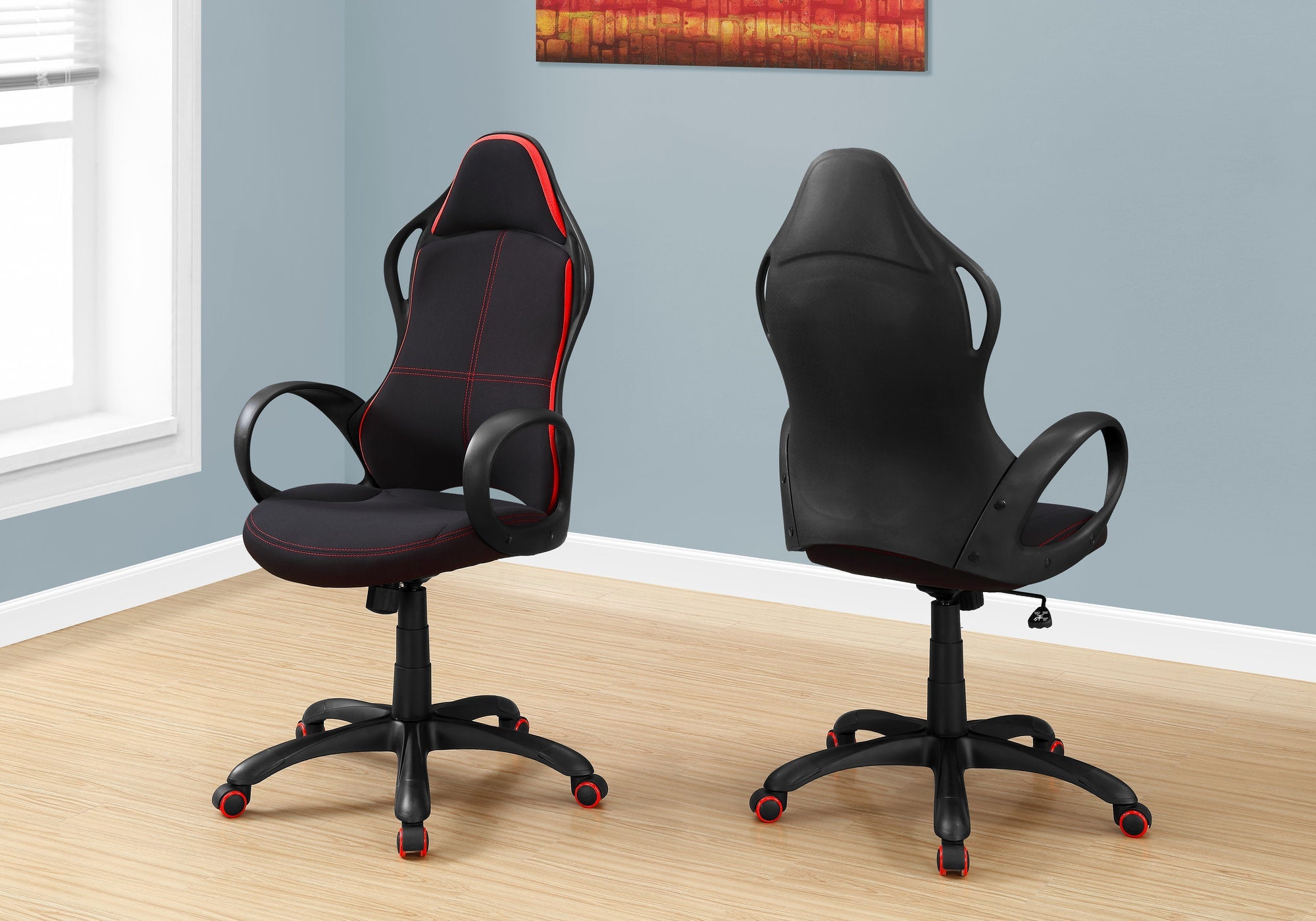Monarch Specialties I 7259 Chaise De Bureau, Jeu Vidéo, Hauteur Ajustable, Pivotant, Ergonomique, Appuis-bras, Bureau, Travail, Métal, Engrener, Noir, Rouge, Contemporain, Moderne - Simple Boutique