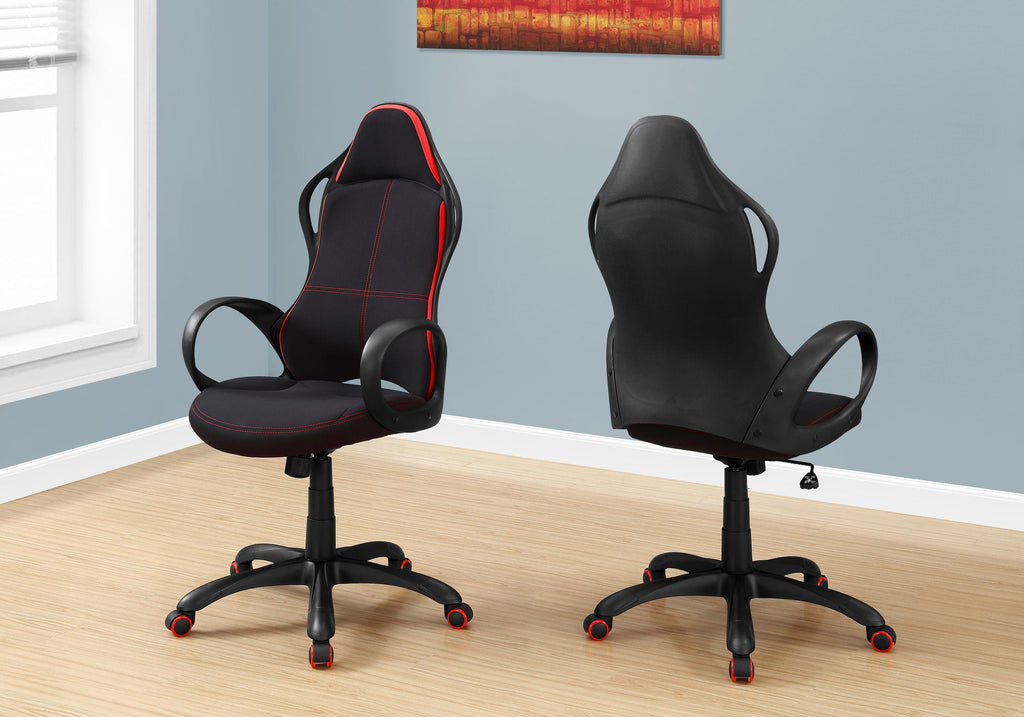 Monarch Specialties I 7259 Chaise De Bureau, Jeu Vidéo, Hauteur Ajustable, Pivotant, Ergonomique, Appuis-bras, Bureau, Travail, Métal, Engrener, Noir, Rouge, Contemporain, Moderne