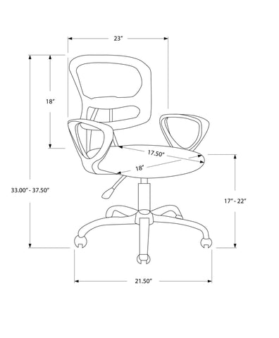 Monarch Specialties I 7260 Chaise De Bureau, Hauteur Ajustable, Pivotant, Ergonomique, Appuis-bras, Bureau, Travail, Juvénile, Métal, Engrener, Noir, Contemporain, Moderne