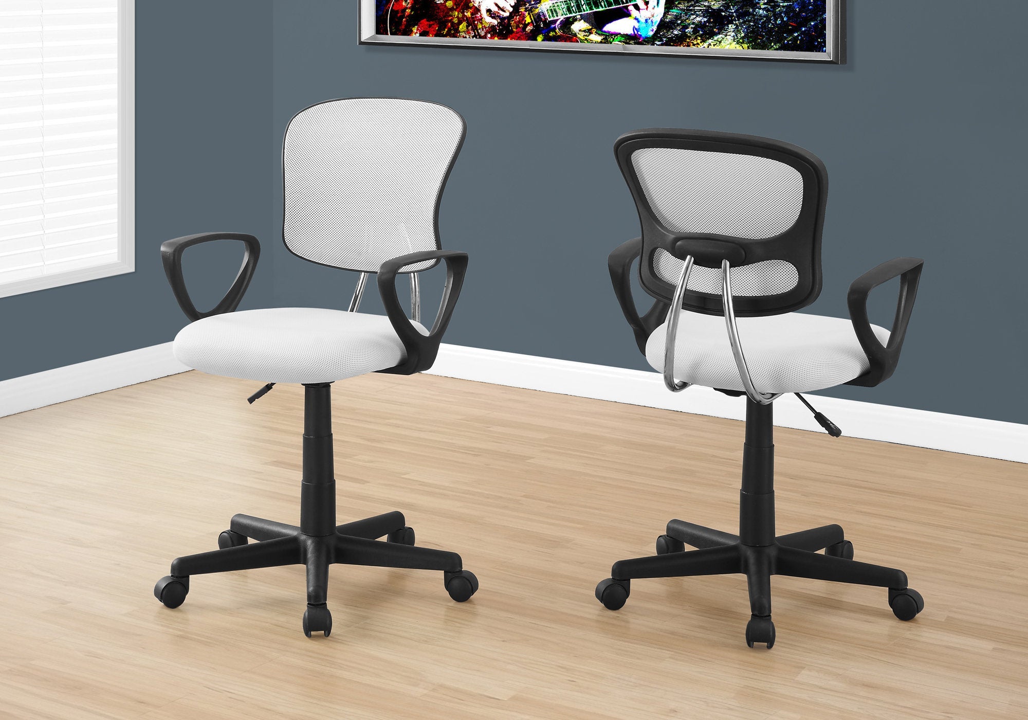 Monarch Specialties I 7261 Chaise De Bureau, Hauteur Ajustable, Pivotant, Ergonomique, Appuis-bras, Bureau, Travail, Juvénile, Métal, Engrener, Blanc, Noir, Contemporain, Moderne - Simple Boutique