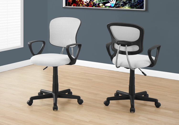Monarch Specialties I 7261 Chaise De Bureau, Hauteur Ajustable, Pivotant, Ergonomique, Appuis-bras, Bureau, Travail, Juvénile, Métal, Engrener, Blanc, Noir, Contemporain, Moderne - Simple Boutique