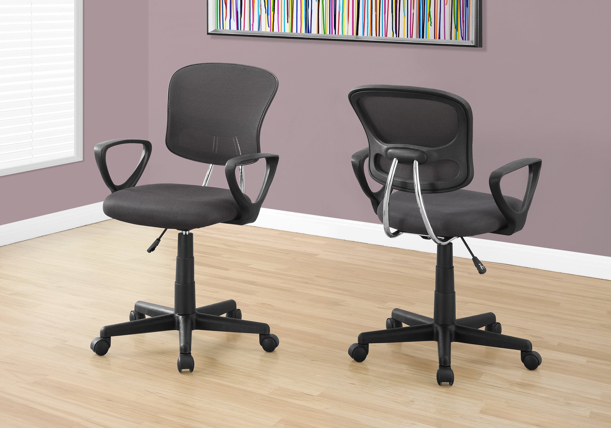Monarch Specialties I 7262 Chaise De Bureau, Hauteur Ajustable, Pivotant, Ergonomique, Appuis-bras, Bureau, Travail, Juvénile, Métal, Engrener, Gris, Noir, Contemporain, Moderne - Simple Boutique