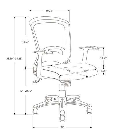 Monarch Specialties I 7265 Chaise De Bureau, Hauteur Ajustable, Pivotant, Ergonomique, Appuis-bras, Bureau, Travail, Métal, Engrener, Noir, Contemporain, Moderne