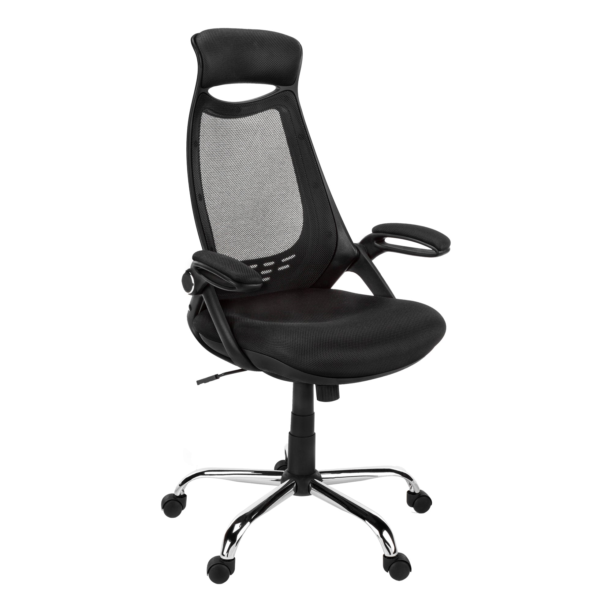 Monarch Specialties I 7268 Chaise De Bureau, Hauteur Ajustable, Pivotant, Ergonomique, Appuis-bras, Bureau, Travail, Métal, Engrener, Noir, Chrome, Contemporain, Moderne - Simple Boutique