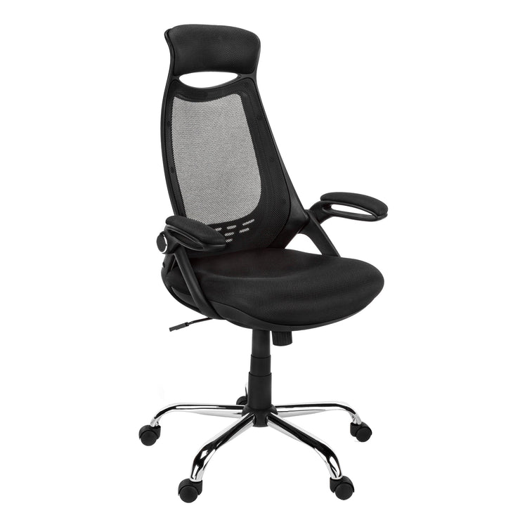 Monarch Specialties I 7268 Chaise De Bureau, Hauteur Ajustable, Pivotant, Ergonomique, Appuis-bras, Bureau, Travail, Métal, Engrener, Noir, Chrome, Contemporain, Moderne - Simple Boutique