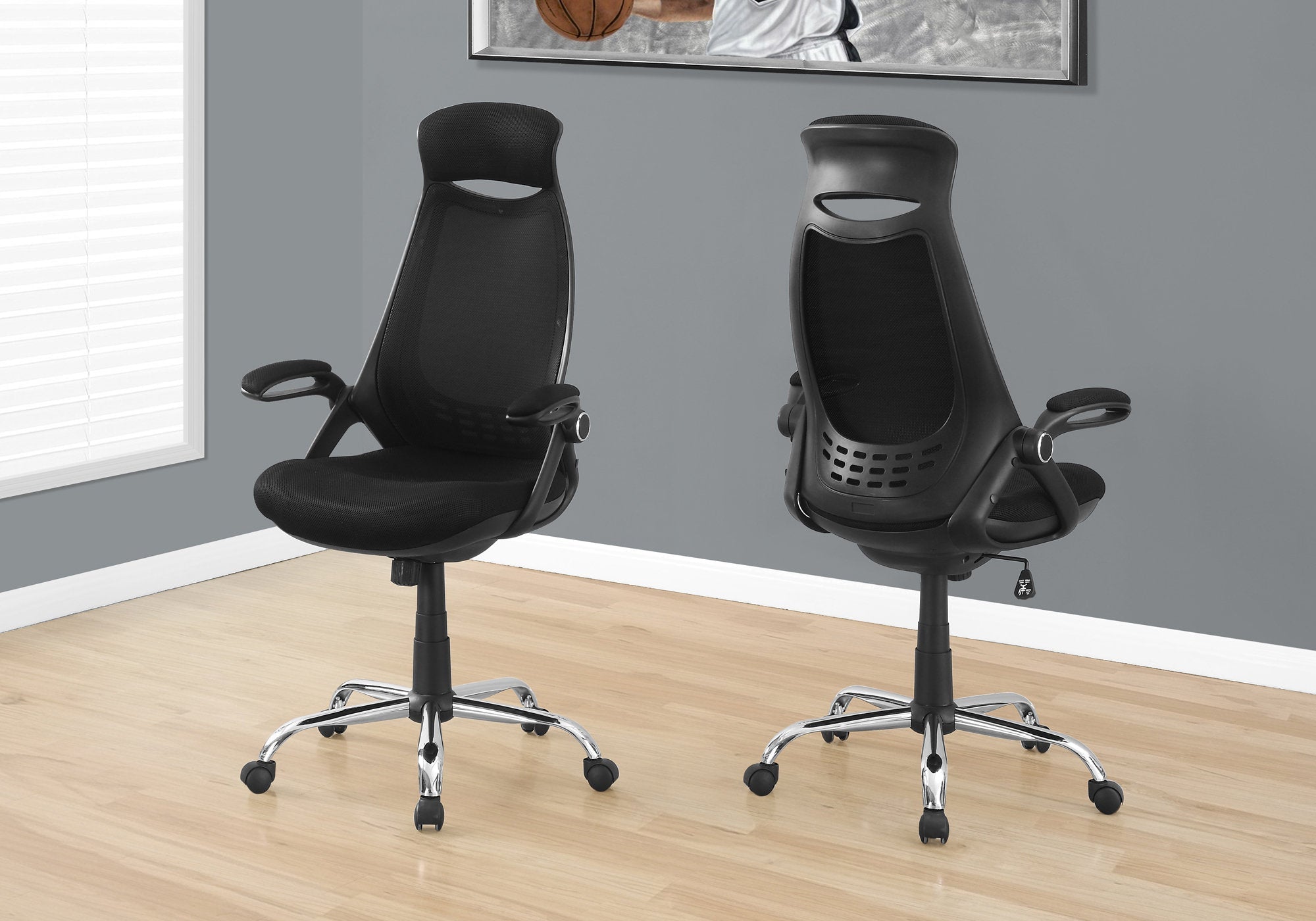 Monarch Specialties I 7268 Chaise De Bureau, Hauteur Ajustable, Pivotant, Ergonomique, Appuis-bras, Bureau, Travail, Métal, Engrener, Noir, Chrome, Contemporain, Moderne - Simple Boutique