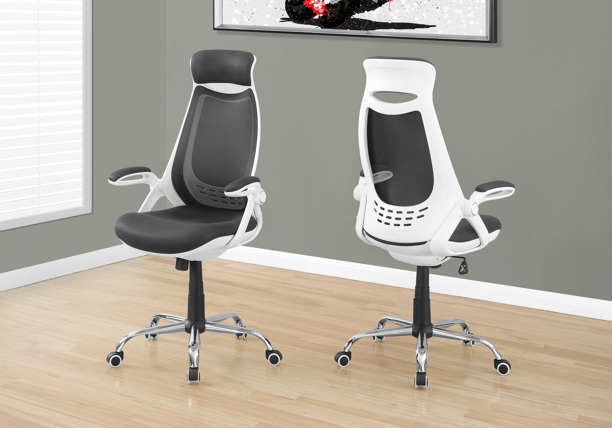 Monarch Specialties I 7269 Chaise De Bureau, Hauteur Ajustable, Pivotant, Ergonomique, Appuis-bras, Bureau, Travail, Métal, Engrener, Blanc, Gris, Contemporain, Moderne - Simple Boutique