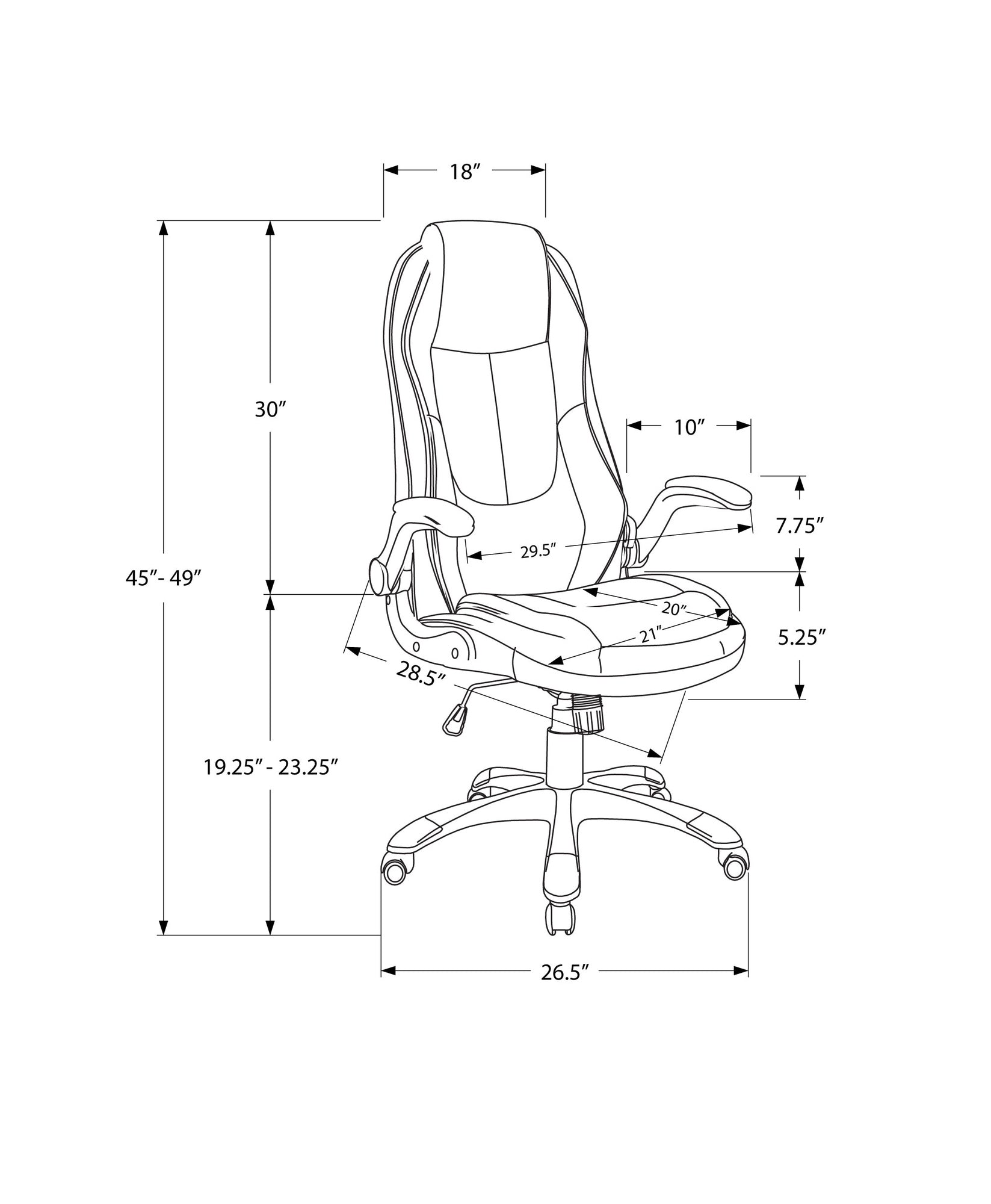 Monarch Specialties I 7277 Chaise De Bureau, Hauteur Ajustable, Pivotant, Ergonomique, Appuis-bras, Bureau, Travail, Métal, Pu D'aspect Cuir, Noir, Contemporain, Moderne - Simple Boutique
