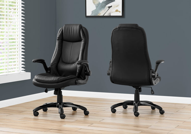 Monarch Specialties I 7277 Chaise De Bureau, Hauteur Ajustable, Pivotant, Ergonomique, Appuis-bras, Bureau, Travail, Métal, Pu D'aspect Cuir, Noir, Contemporain, Moderne - Simple Boutique