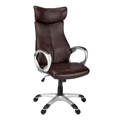 Monarch Specialties I 7289 Chaise De Bureau, Hauteur Ajustable, Pivotant, Ergonomique, Appuis-bras, Bureau, Travail, Métal, Pu D'aspect Cuir, Brun, Gris, Contemporain, Moderne
