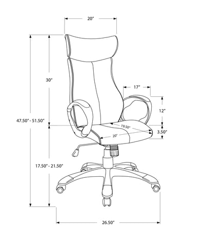 Monarch Specialties I 7289 Chaise De Bureau, Hauteur Ajustable, Pivotant, Ergonomique, Appuis-bras, Bureau, Travail, Métal, Pu D'aspect Cuir, Brun, Gris, Contemporain, Moderne
