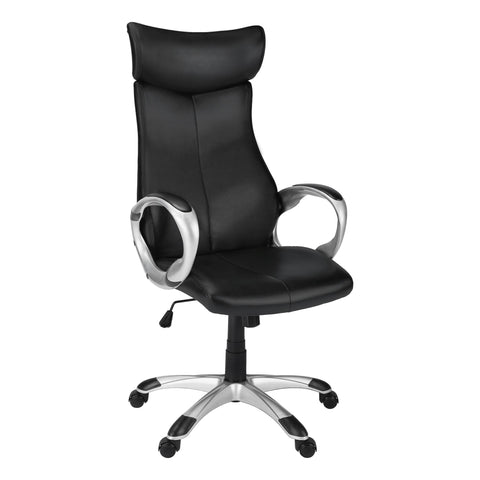 Monarch Specialties I 7290 Chaise De Bureau, Hauteur Ajustable, Pivotant, Ergonomique, Appuis-bras, Bureau, Travail, Métal, Pu D'aspect Cuir, Noir, Chrome, Contemporain, Moderne
