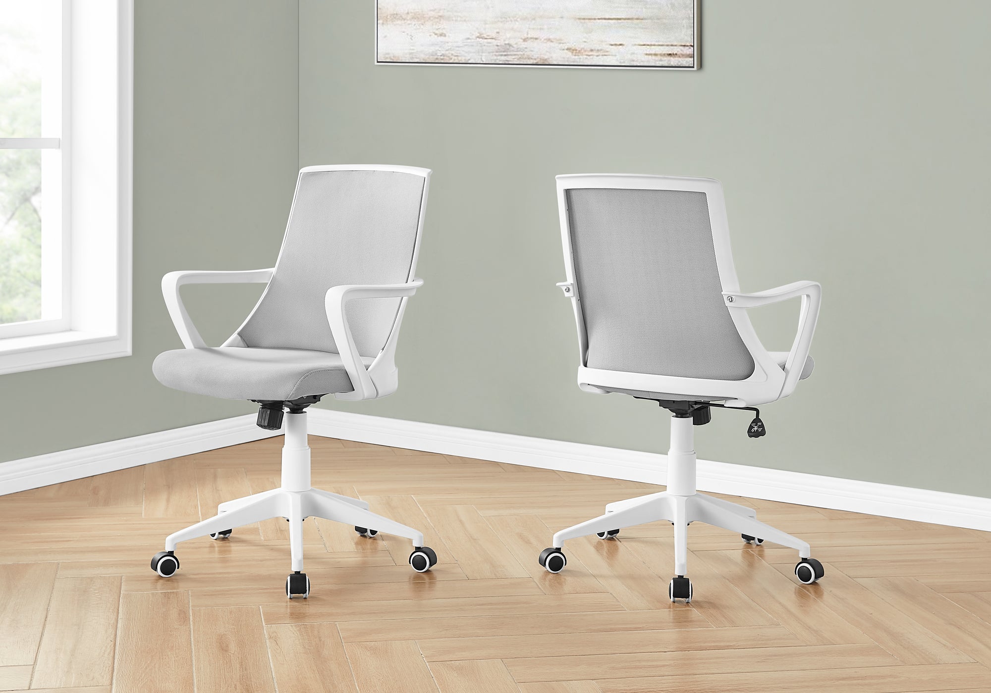 Monarch Specialties I 7294 Chaise De Bureau, Hauteur Ajustable, Pivotant, Ergonomique, Appuis-bras, Bureau, Travail, Métal, Engrener, Blanc, Gris, Contemporain, Moderne - Simple Boutique