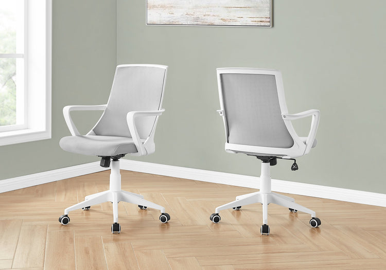 Monarch Specialties I 7294 Chaise De Bureau, Hauteur Ajustable, Pivotant, Ergonomique, Appuis-bras, Bureau, Travail, Métal, Engrener, Blanc, Gris, Contemporain, Moderne - Simple Boutique
