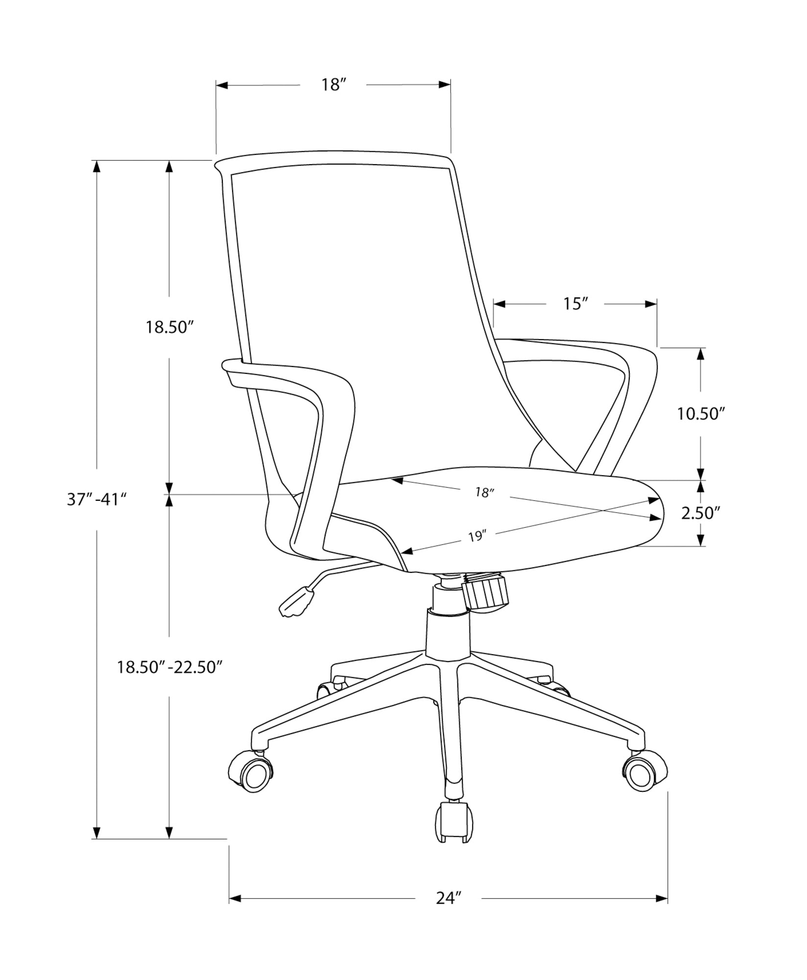 Monarch Specialties I 7297 Chaise De Bureau, Hauteur Ajustable, Pivotant, Ergonomique, Appuis-bras, Bureau, Travail, Métal, Engrener, Noir, Gris, Contemporain, Moderne - Simple Boutique