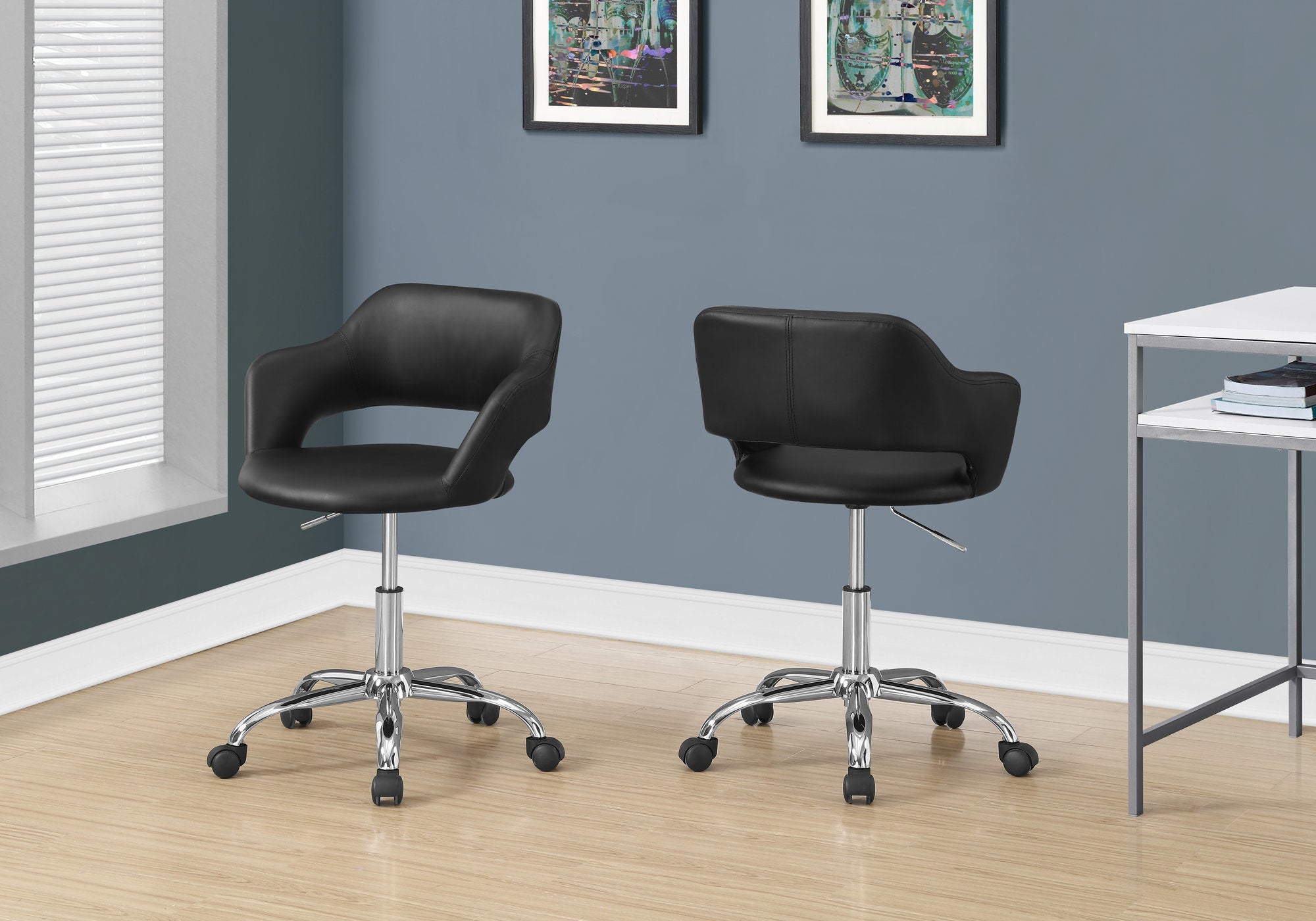 Monarch Specialties I 7298 Chaise De Bureau, Hauteur Ajustable, Pivotant, Ergonomique, Appuis-bras, Bureau, Travail, Métal, Pu D'aspect Cuir, Noir, Chrome, Contemporain, Moderne - Simple Boutique
