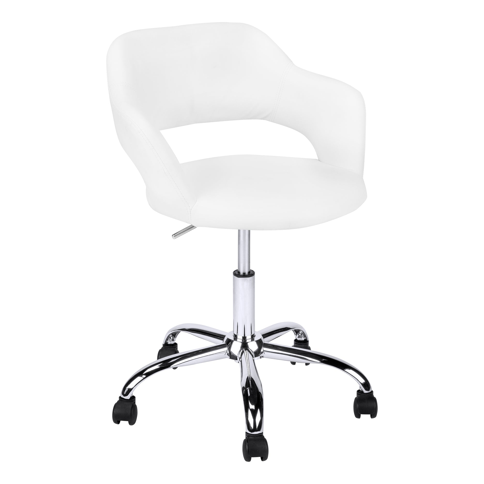 Monarch Specialties I 7299 Chaise De Bureau, Hauteur Ajustable, Pivotant, Ergonomique, Appuis-bras, Bureau, Travail, Métal, Pu D'aspect Cuir, Blanc, Chrome, Contemporain, Moderne - Simple Boutique