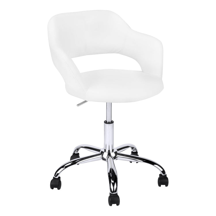 Monarch Specialties I 7299 Chaise De Bureau, Hauteur Ajustable, Pivotant, Ergonomique, Appuis-bras, Bureau, Travail, Métal, Pu D'aspect Cuir, Blanc, Chrome, Contemporain, Moderne - Simple Boutique