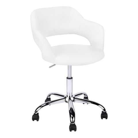 Monarch Specialties I 7299 Chaise De Bureau, Hauteur Ajustable, Pivotant, Ergonomique, Appuis-bras, Bureau, Travail, Métal, Pu D'aspect Cuir, Blanc, Chrome, Contemporain, Moderne