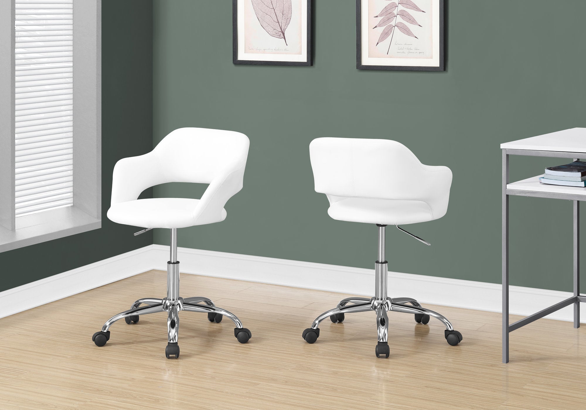 Monarch Specialties I 7299 Chaise De Bureau, Hauteur Ajustable, Pivotant, Ergonomique, Appuis-bras, Bureau, Travail, Métal, Pu D'aspect Cuir, Blanc, Chrome, Contemporain, Moderne - Simple Boutique