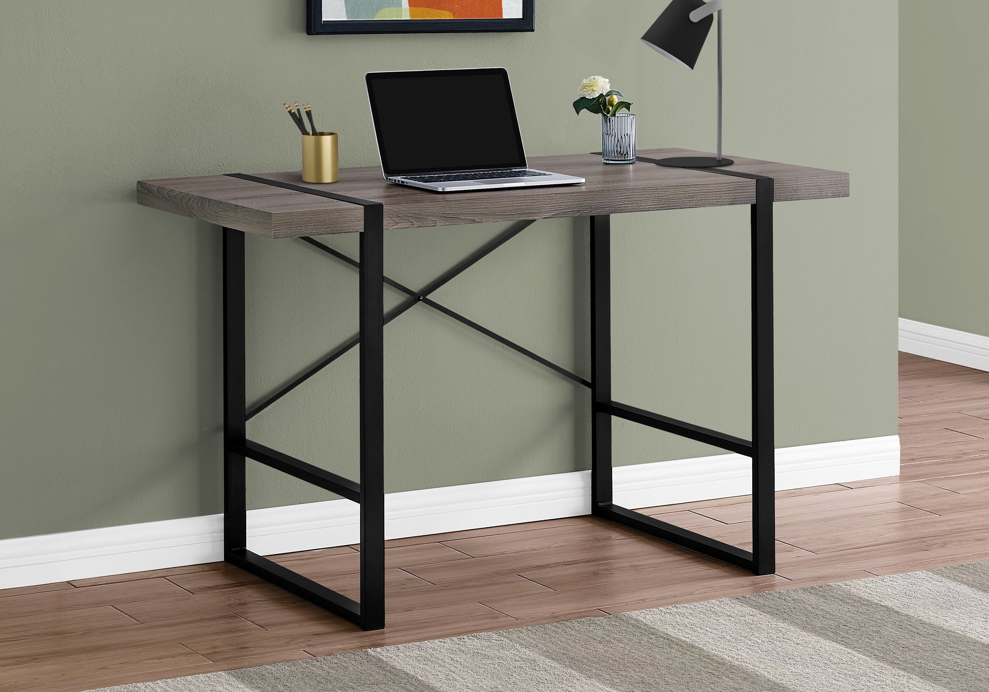 Monarch Specialties I 7310 Bureau, Bureau À Domicile, Ordinateur Portable, 48"l, Travail, Métal, Stratifié, Brun, Noir, Contemporain, Moderne - Simple Boutique