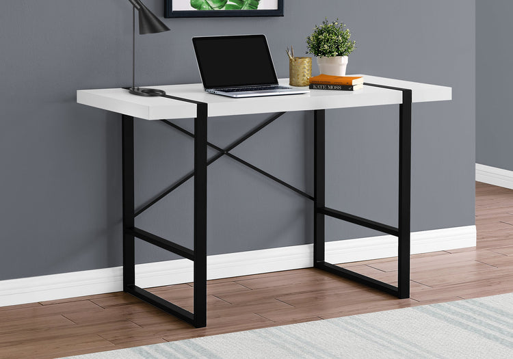 Monarch Specialties I 7313 Bureau, Bureau À Domicile, Ordinateur Portable, 48"l, Travail, Métal, Stratifié, Blanc, Noir, Contemporain, Moderne - Simple Boutique