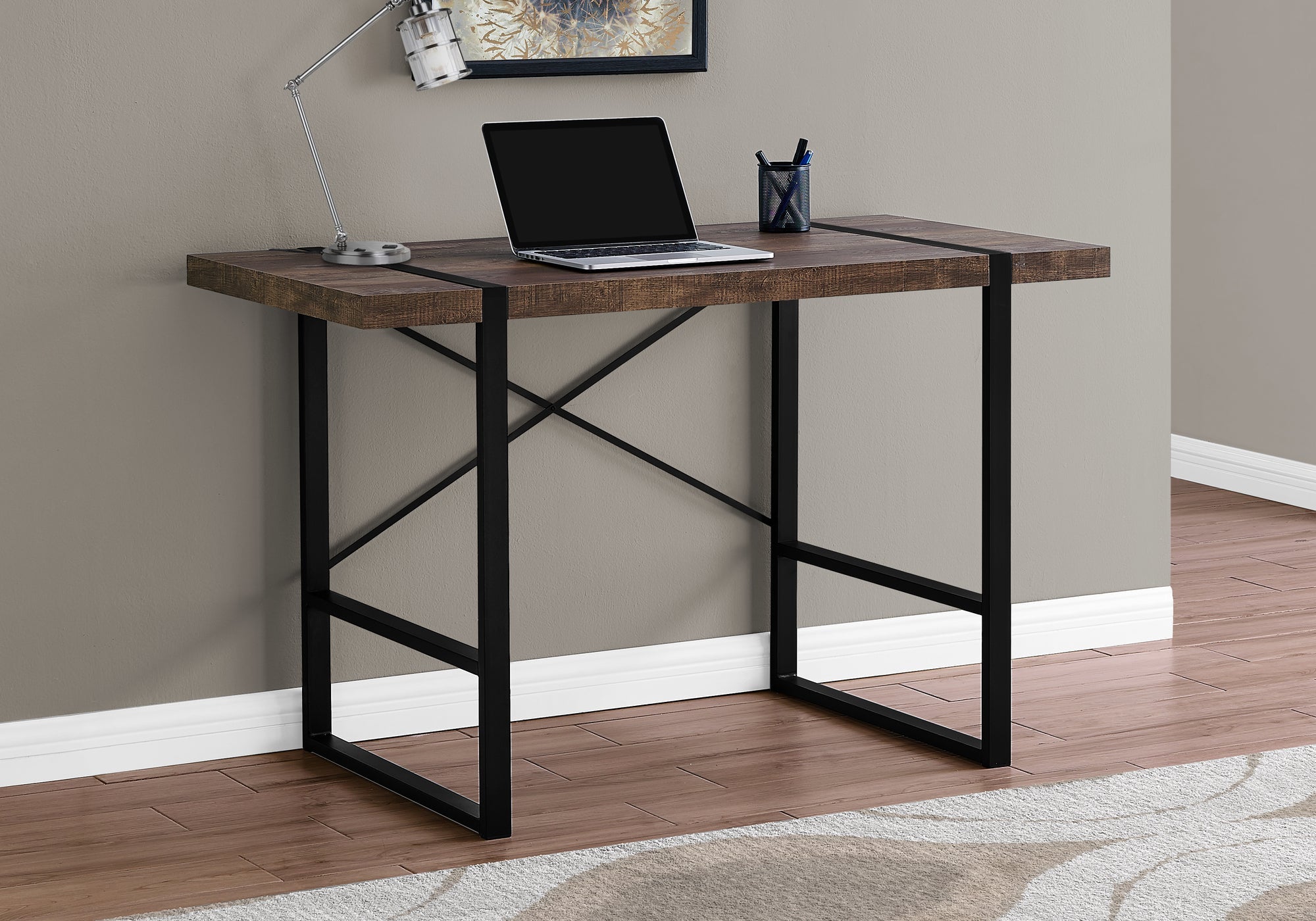 Monarch Specialties I 7314 Bureau, Bureau À Domicile, Ordinateur Portable, 48"l, Travail, Métal, Stratifié, Brun, Noir, Contemporain, Moderne - Simple Boutique