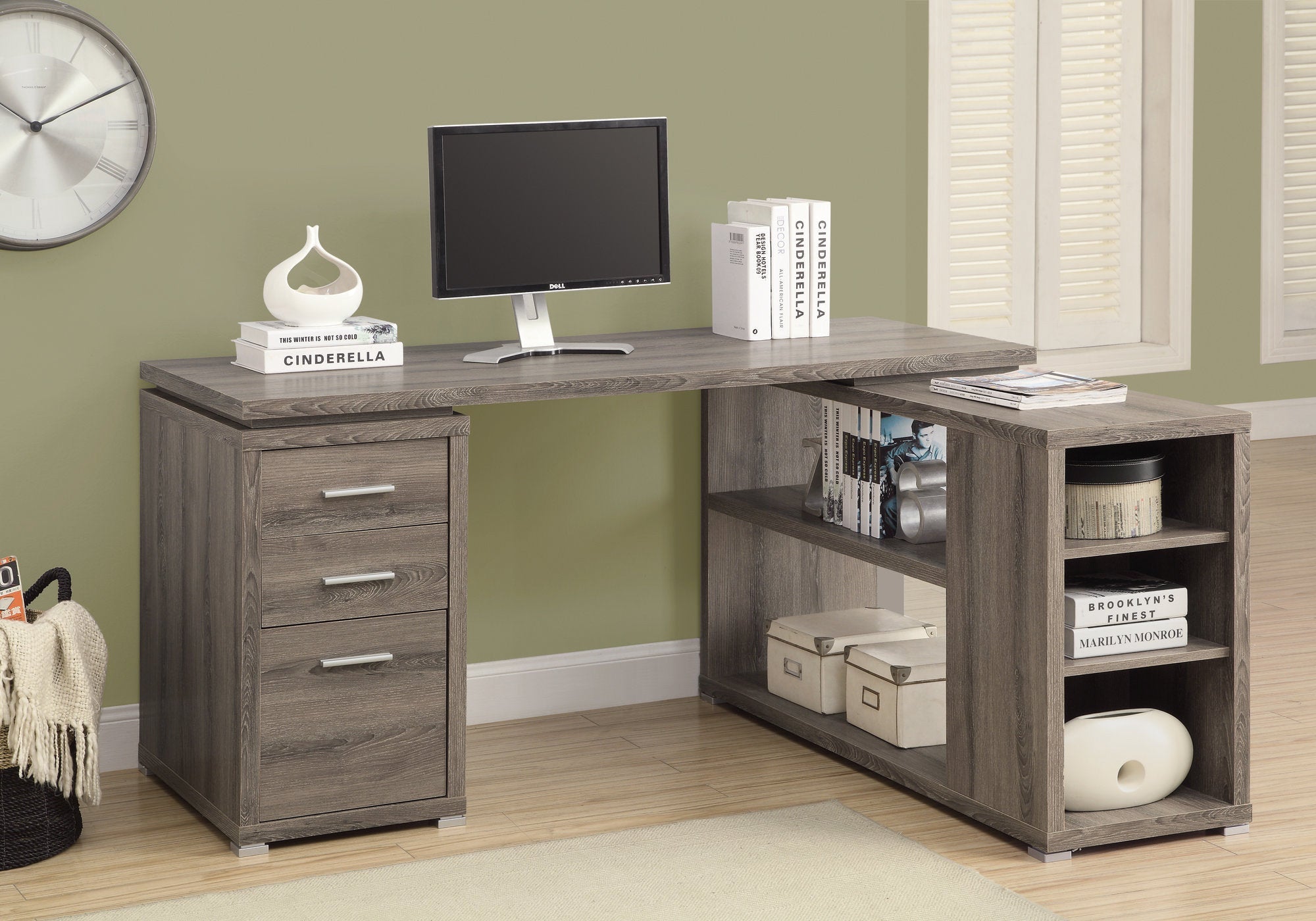 Monarch Specialties I 7319 Bureau, Bureau À Domicile, Coin, Configuration Gauche, Droite, Tiroirs De Rangement, Forme De L, Travail, Ordinateur Portable, Stratifié, Brun, Contemporain, Moderne - Simple Boutique