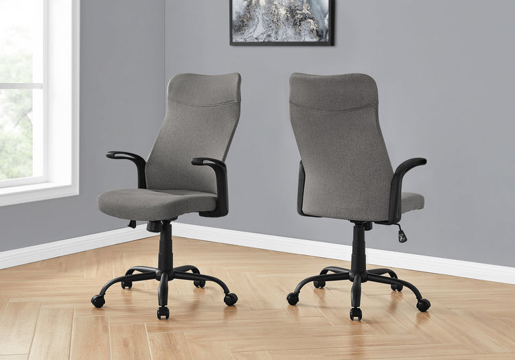 Monarch Specialties I 7325 Chaise De Bureau, Hauteur Ajustable, Pivotant, Ergonomique, Appuis-bras, Bureau, Travail, Métal, Engrener, Gris, Noir, Contemporain, Moderne - Simple Boutique