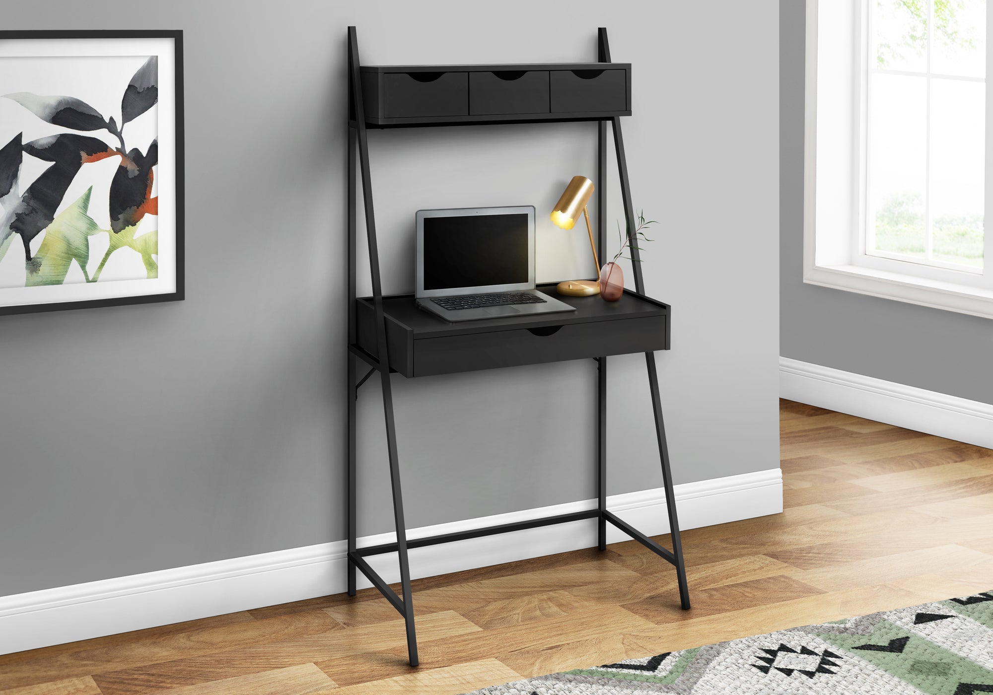 Monarch Specialties I 7330 Bureau, Bureau À Domicile, Ordinateur Portable, Penché, Tiroirs De Rangement, 32"l, Travail, Métal, Stratifié, Noir, Contemporain, Moderne - Simple Boutique