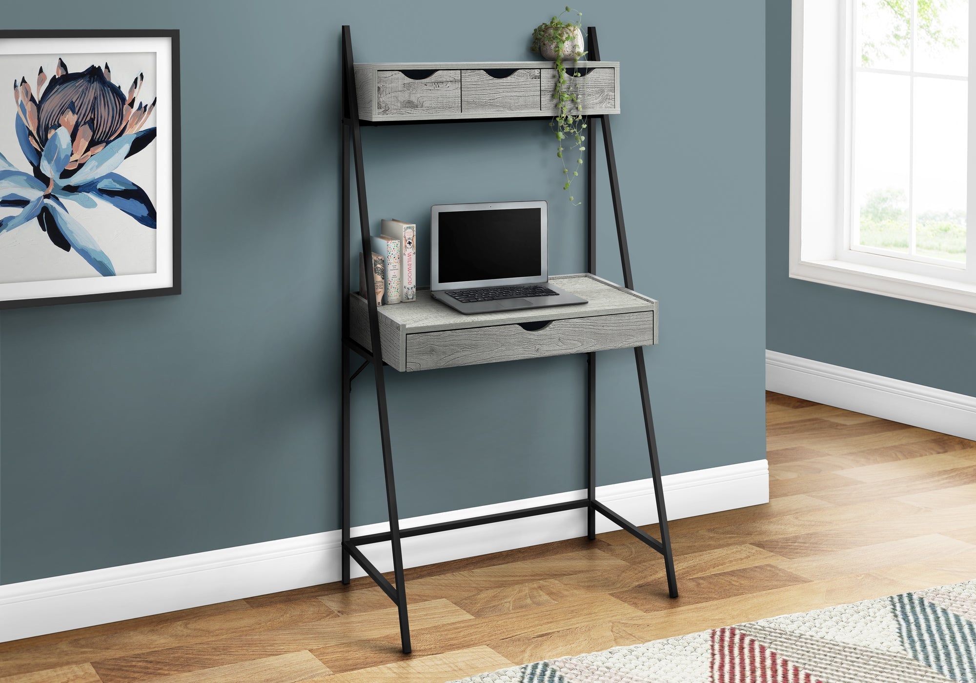 Monarch Specialties I 7331 Bureau, Bureau À Domicile, Ordinateur Portable, Penché, Tiroirs De Rangement, 32"l, Travail, Métal, Stratifié, Gris, Noir, Contemporain, Moderne - Simple Boutique