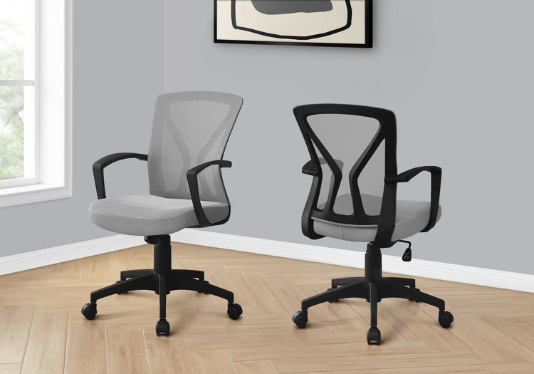 Monarch Specialties I 7340 Chaise De Bureau, Hauteur Ajustable, Pivotant, Ergonomique, Appuis-bras, Bureau, Travail, Métal, En Tissu, Gris, Noir, Contemporain, Moderne - Simple Boutique