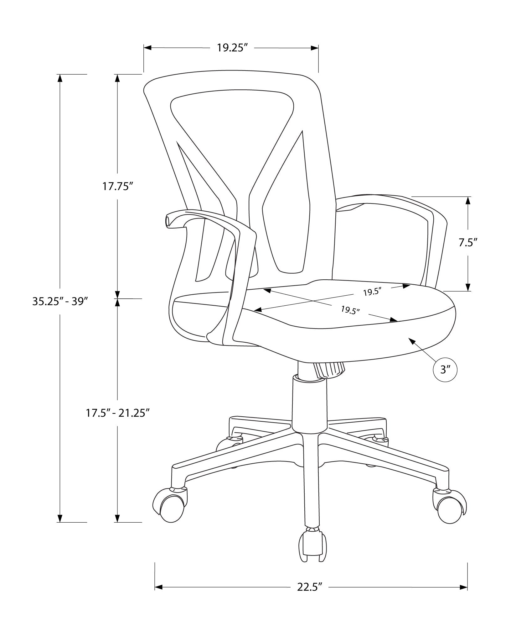 Monarch Specialties I 7341 Chaise De Bureau, Hauteur Ajustable, Pivotant, Ergonomique, Appuis-bras, Bureau, Travail, Métal, En Tissu, Blanc, Noir, Contemporain, Moderne - Simple Boutique