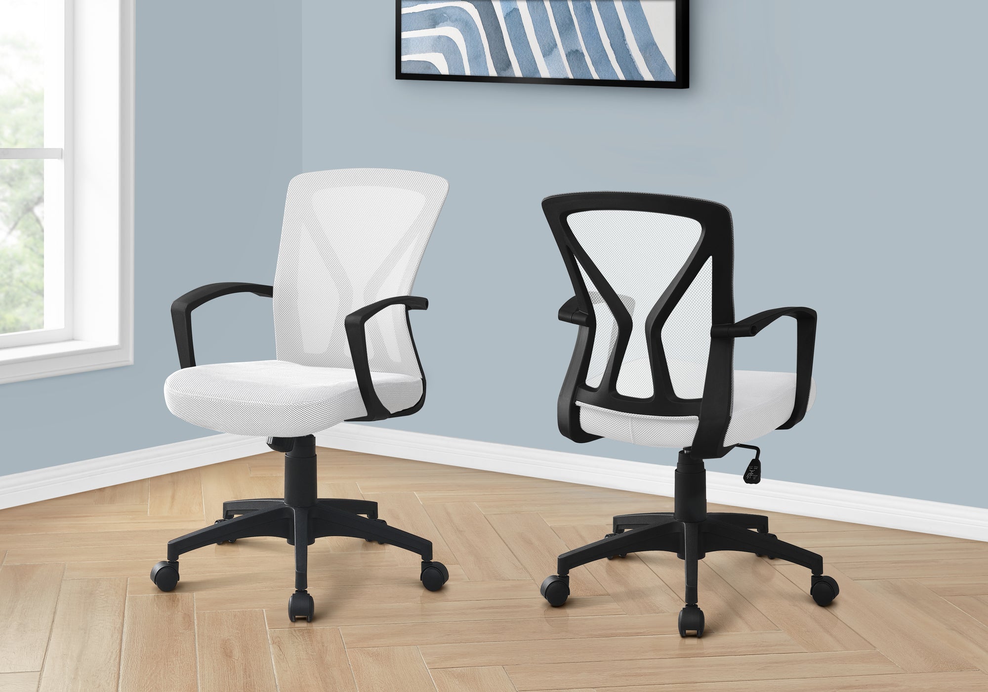 Monarch Specialties I 7341 Chaise De Bureau, Hauteur Ajustable, Pivotant, Ergonomique, Appuis-bras, Bureau, Travail, Métal, En Tissu, Blanc, Noir, Contemporain, Moderne - Simple Boutique