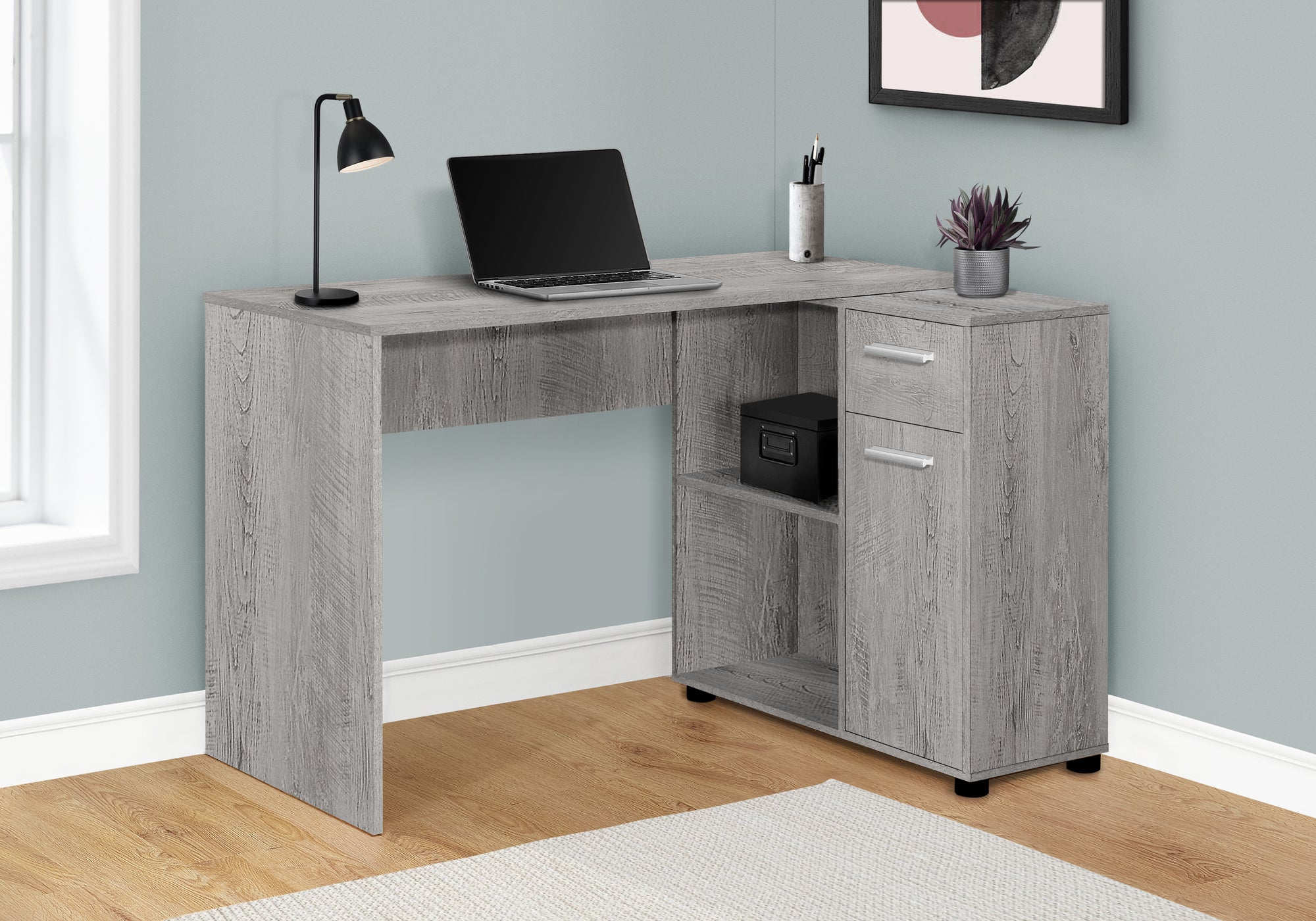Monarch Specialties I 7346 Bureau, Bureau À Domicile, Coin, Tiroirs De Rangement, 46"l, Forme De L, Travail, Ordinateur Portable, Stratifié, Gris, Contemporain, Moderne - Simple Boutique