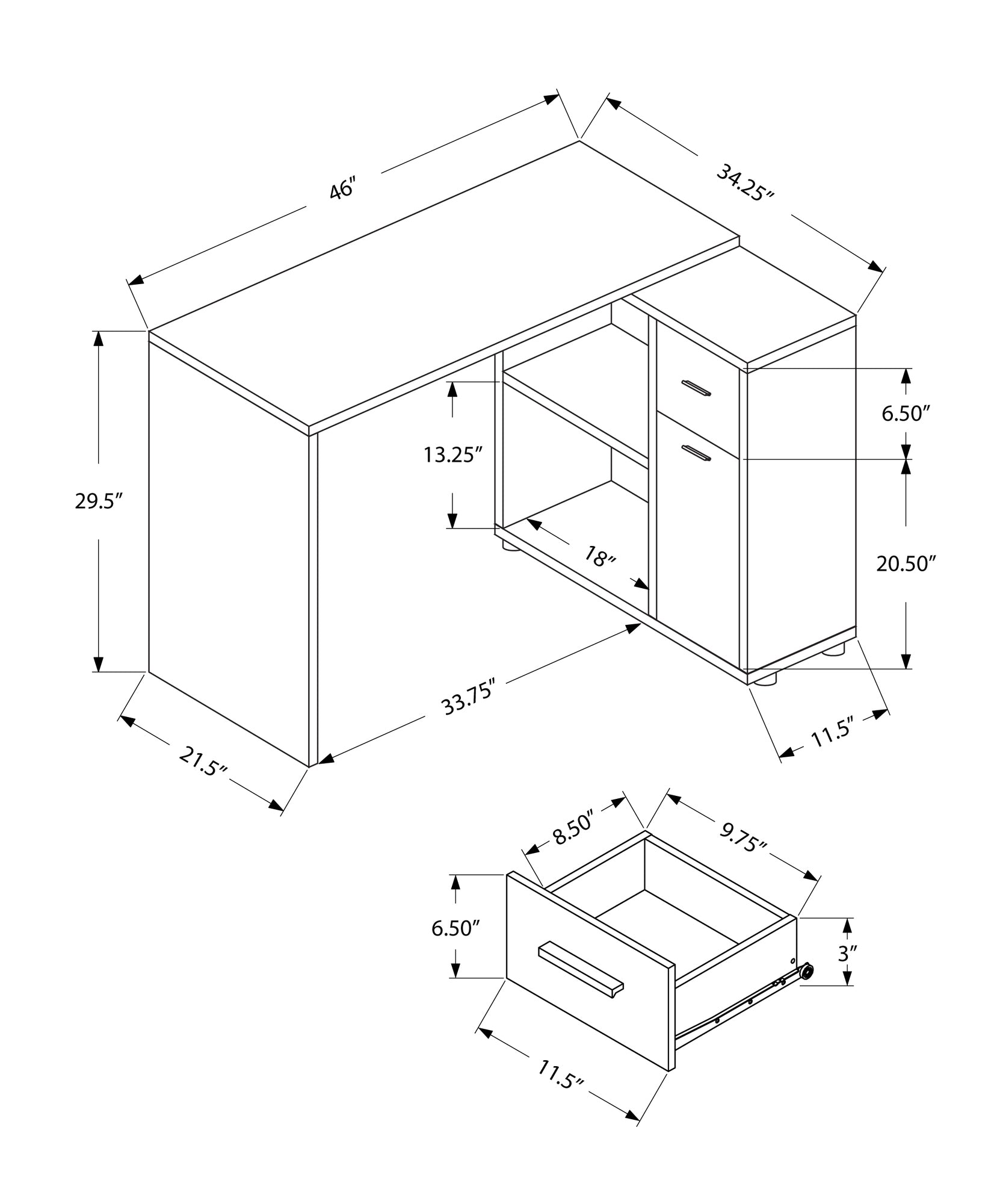 Monarch Specialties I 7349 Bureau, Bureau À Domicile, Coin, Tiroirs De Rangement, 46"l, Forme De L, Travail, Ordinateur Portable, Stratifié, Brun, Contemporain, Moderne - Simple Boutique