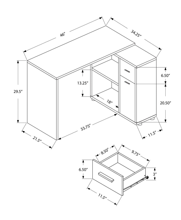 Monarch Specialties I 7349 Bureau, Bureau À Domicile, Coin, Tiroirs De Rangement, 46"l, Forme De L, Travail, Ordinateur Portable, Stratifié, Brun, Contemporain, Moderne - Simple Boutique