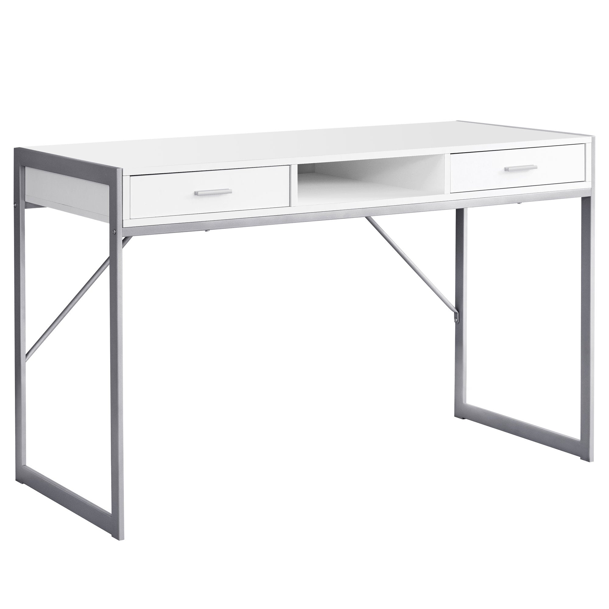 Monarch Specialties I 7364 Bureau, Bureau À Domicile, Ordinateur Portable, Tiroirs De Rangement, 48"l, Travail, Métal, Stratifié, Blanc, Gris, Contemporain, Moderne - Simple Boutique