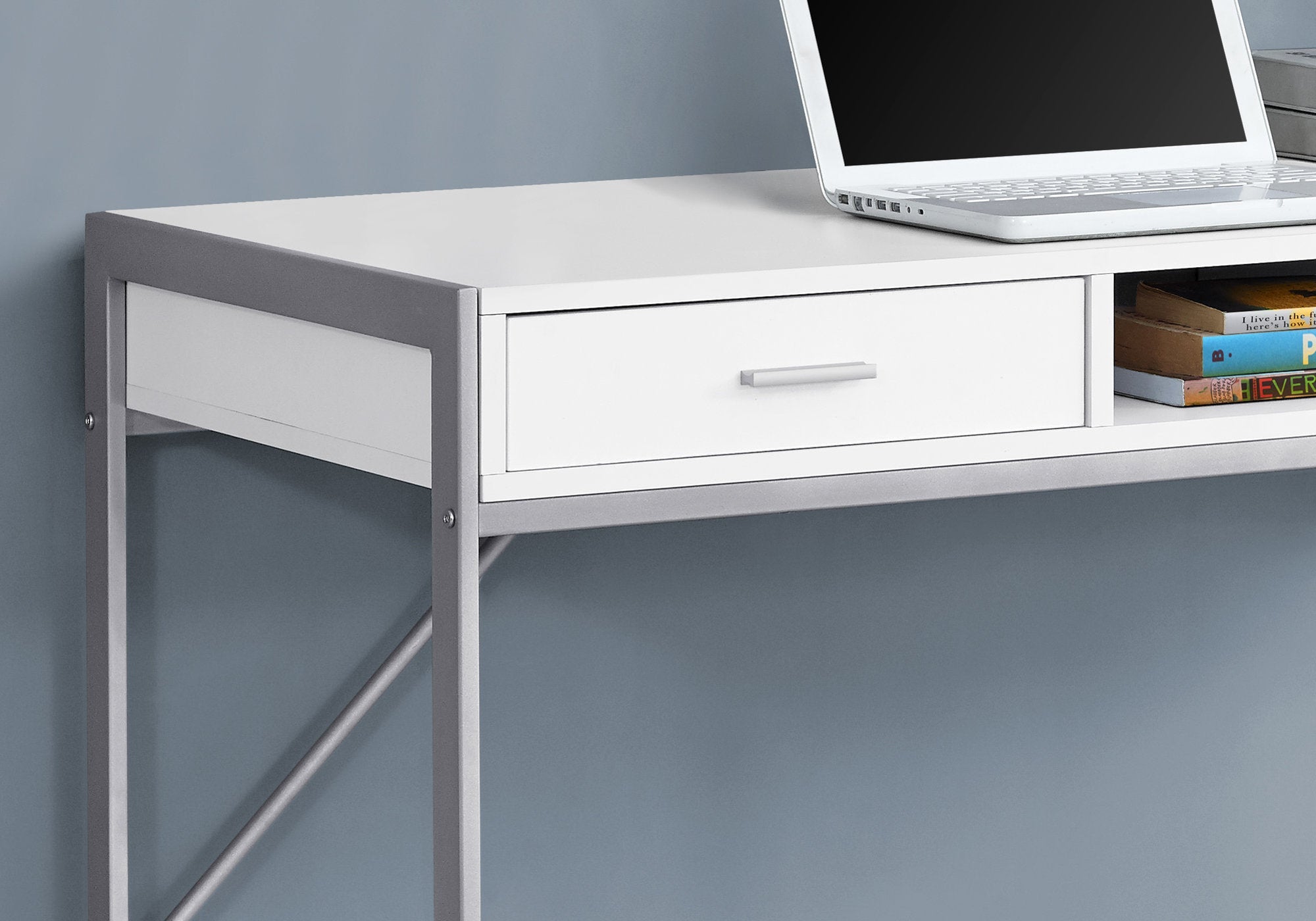 Monarch Specialties I 7364 Bureau, Bureau À Domicile, Ordinateur Portable, Tiroirs De Rangement, 48"l, Travail, Métal, Stratifié, Blanc, Gris, Contemporain, Moderne - Simple Boutique