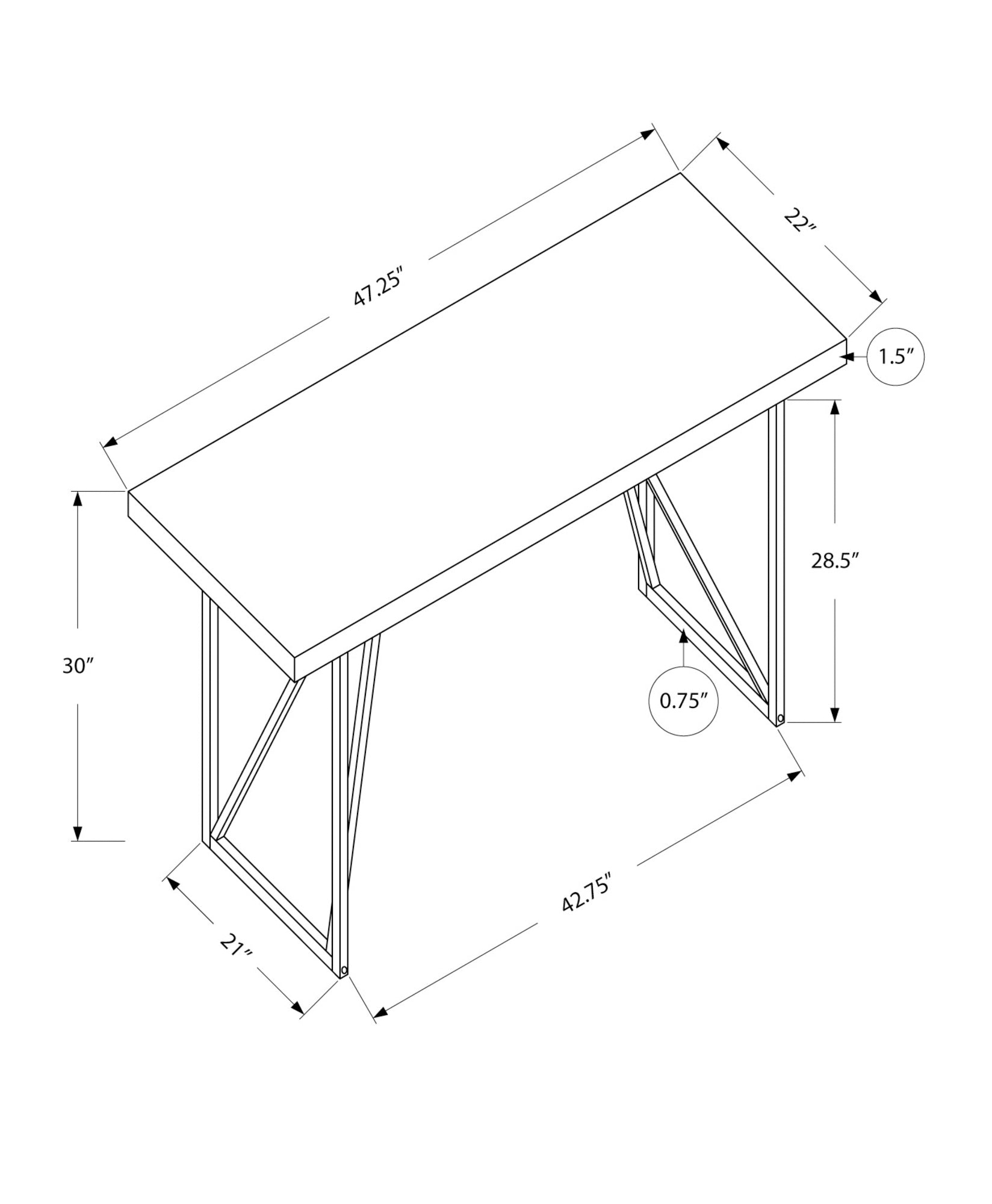 Monarch Specialties I 7376 Bureau, Bureau À Domicile, Ordinateur Portable, 48"l, Travail, Métal, Stratifié, Blanc, Gris, Contemporain, Moderne - Simple Boutique