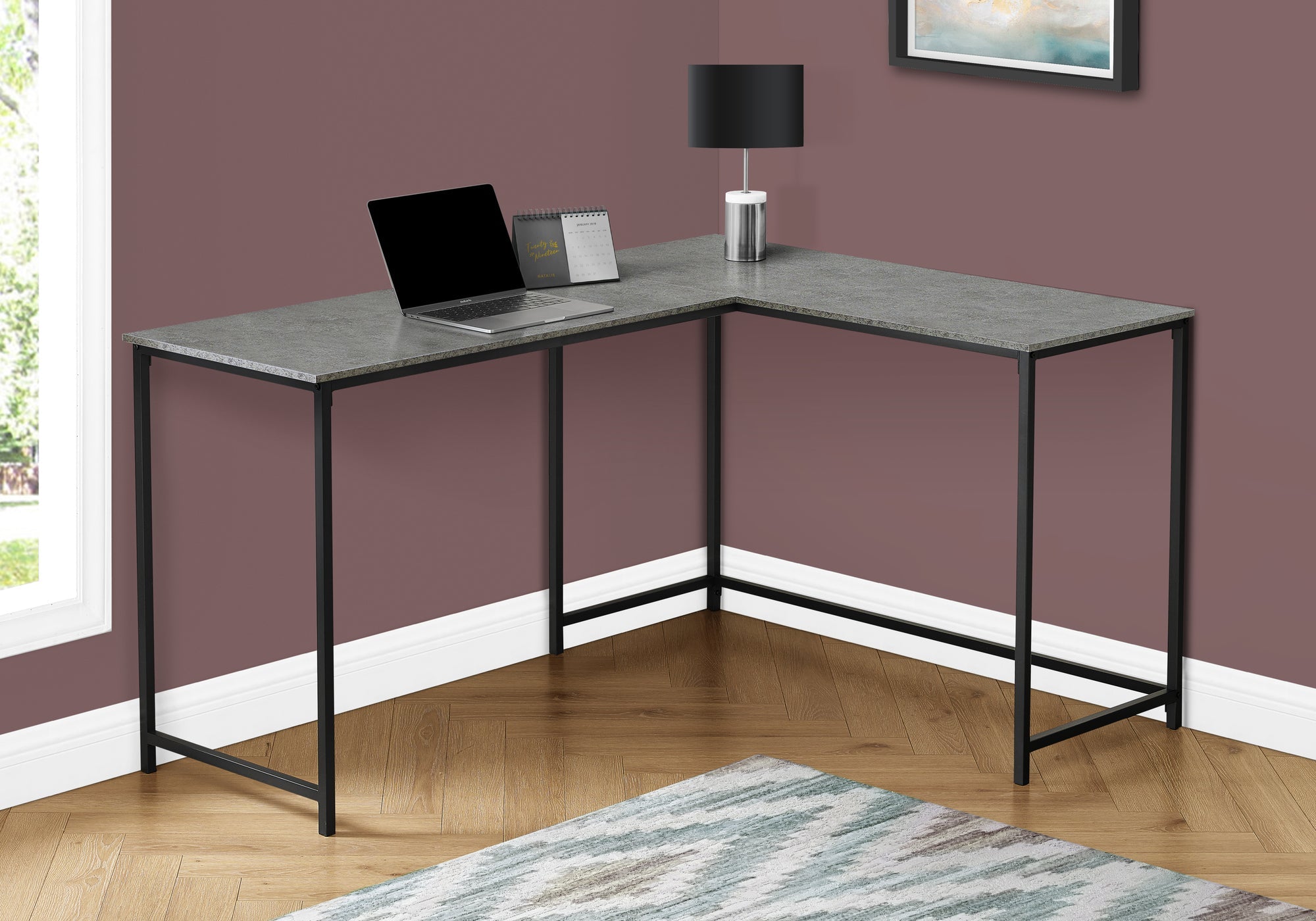 Monarch Specialties I 7392 Bureau, Bureau À Domicile, Coin, 58"l, Forme De L, Travail, Ordinateur Portable, Métal, Stratifié, Gris, Noir, Contemporain, Moderne - Simple Boutique
