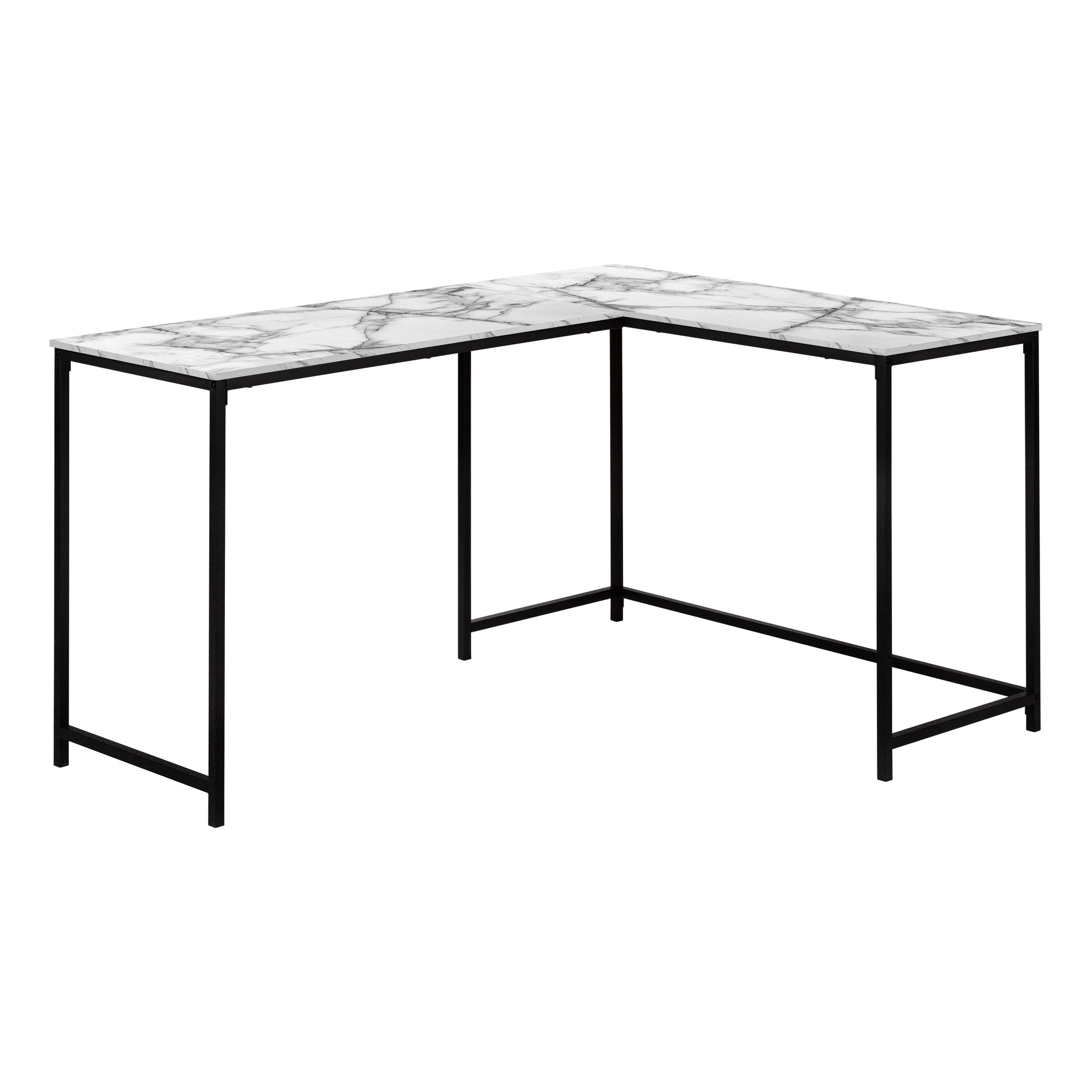 Monarch Specialties I 7393 Bureau, Bureau À Domicile, Coin, 58"l, Forme De L, Travail, Ordinateur Portable, Métal, Stratifié, Aspect Marbre Blanc, Noir, Contemporain, Moderne - Simple Boutique
