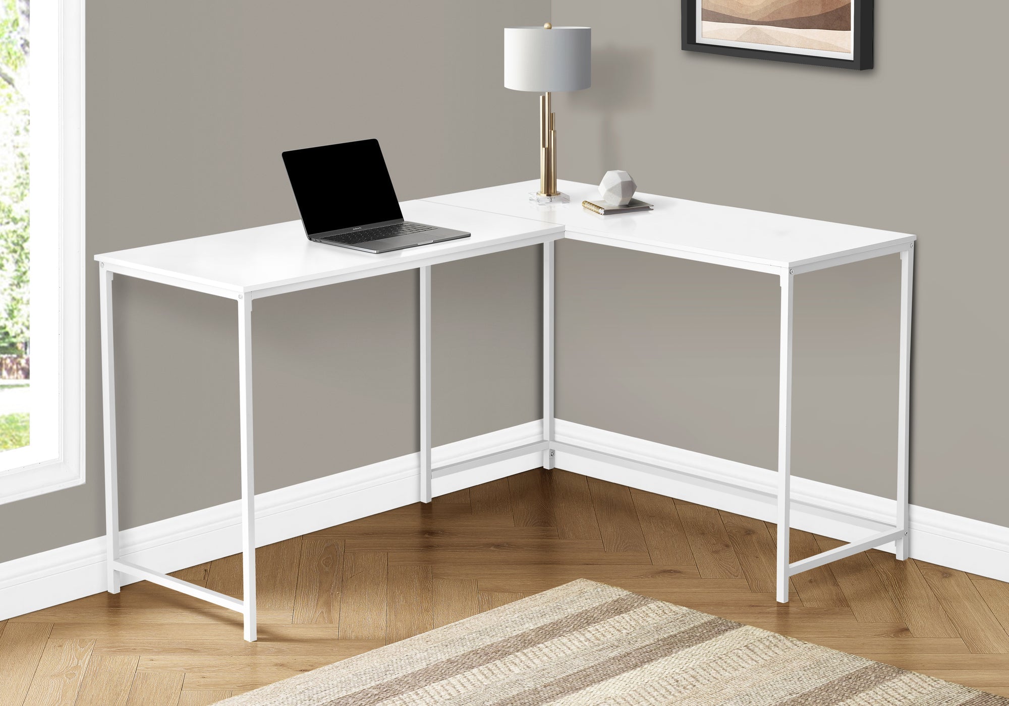 Monarch Specialties I 7395 Bureau, Bureau À Domicile, Coin, 58"l, Forme De L, Travail, Ordinateur Portable, Métal, Stratifié, Blanc, Contemporain, Moderne - Simple Boutique