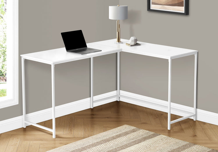 Monarch Specialties I 7395 Bureau, Bureau À Domicile, Coin, 58"l, Forme De L, Travail, Ordinateur Portable, Métal, Stratifié, Blanc, Contemporain, Moderne - Simple Boutique