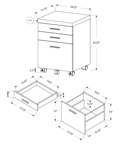 Monarch Specialties I 7403 Classeur, Mobile Roulant, Tiroirs De Rangement, Support D'imprimante, Bureau, Travail, Stratifié, Noir, Gris, Contemporain, Moderne