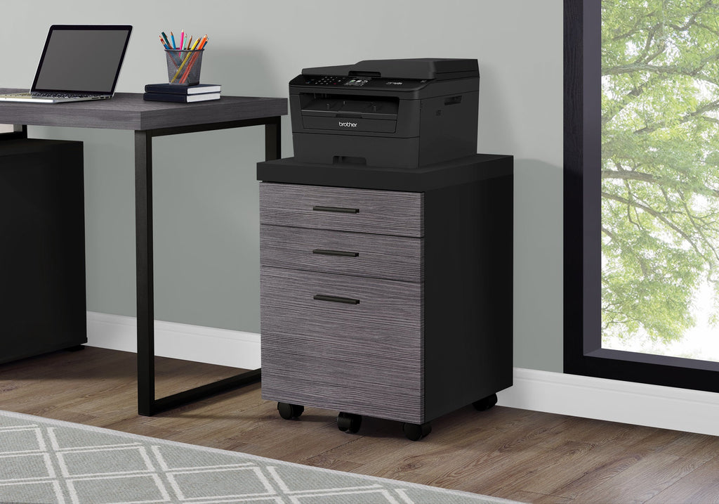Monarch Specialties I 7403 Classeur, Mobile Roulant, Tiroirs De Rangement, Support D'imprimante, Bureau, Travail, Stratifié, Noir, Gris, Contemporain, Moderne