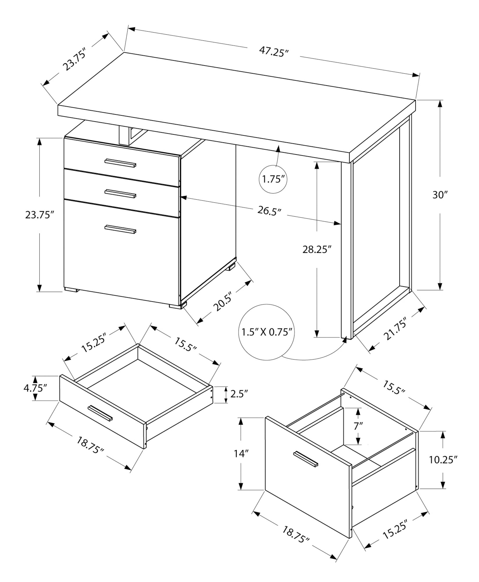 Monarch Specialties I 7409 Bureau, Bureau À Domicile, Ordinateur Portable, Configuration Gauche, Droite, Tiroirs De Rangement, 48"l, Travail, Métal, Stratifié, Gris, Noir, Contemporain, Moderne - Simple Boutique